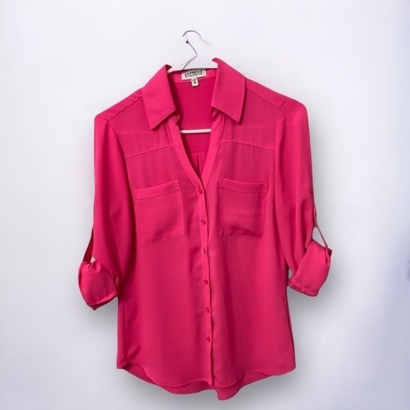 Express The Portofino Hot Pink Long Sleeve Shirt, Women’s Size XS - Picture 2 of 8